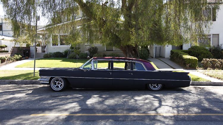Ein Cadillac Fleetwood parkt unter einer grünen Weide.