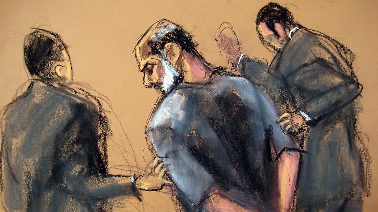 Diese Zeichnung Abu Ghaiths entstand im März 2013 als er einem Richter in New York vorgeführt wurde.