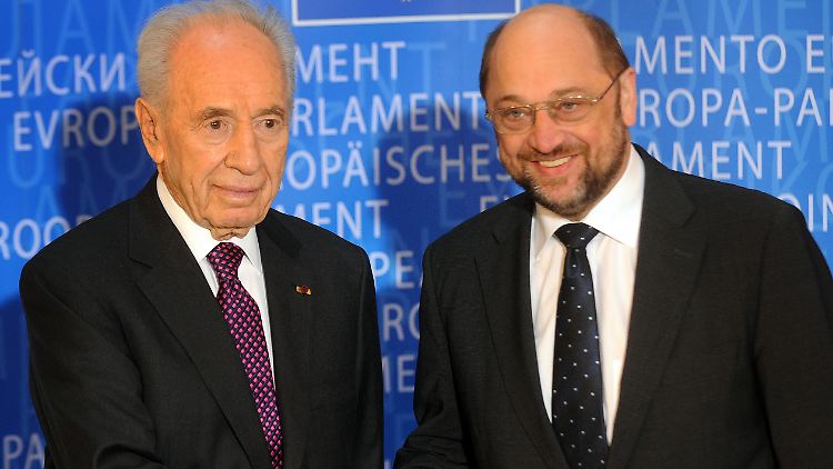 Schimon Peres und Martin Schulz, Präsident des Europäischen Parlamentes.