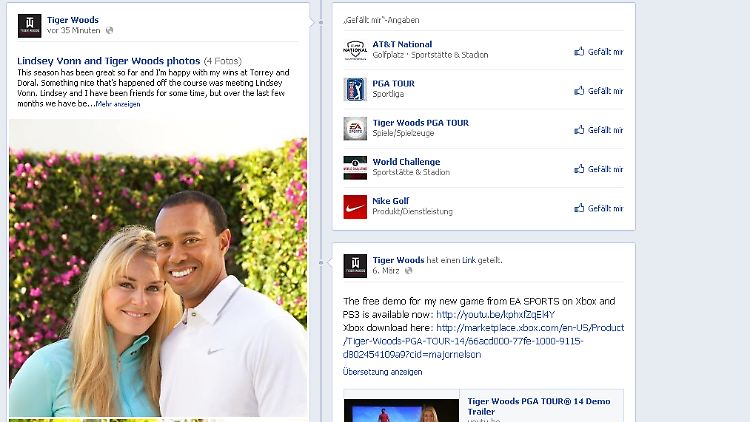 Auf seiner Facebook-Seite veröffentlichte Tiger Woods Bilder, die ihn gemeinsam mit Lindsey Vonn zeigen.