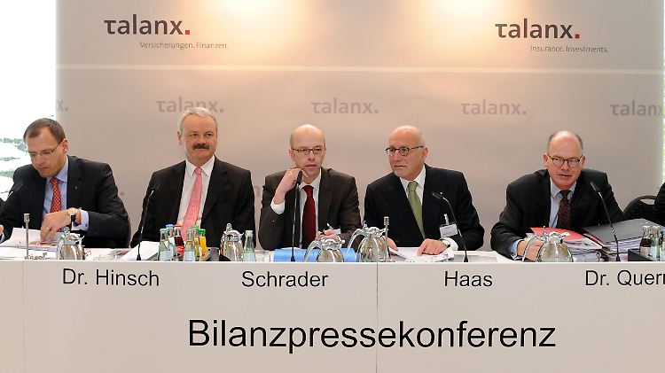 Die Vorstandsmitglieder der Versicherungsgruppe Talanx bei der Bilanzpressekonferenz in Hannover.
