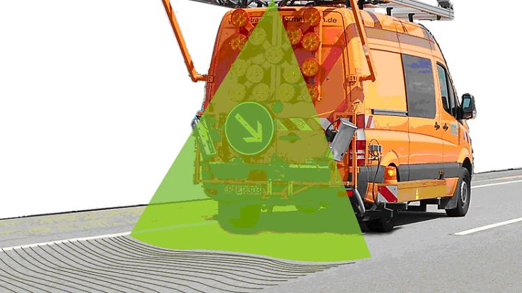 Der Laserscanner kann ein Asphaltstück von vier Metern Breite bei einer Geschwindigkeit von 100 Kilometern je Stunde abtasten.