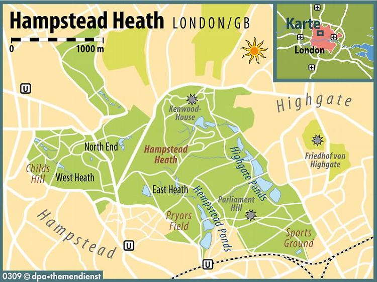 Ein Hügel mit Wäldern und Wiesen: Hampstead Heath liegt mitten in London, vermittelt aber einen Eindruck vom englischen Landleben.
