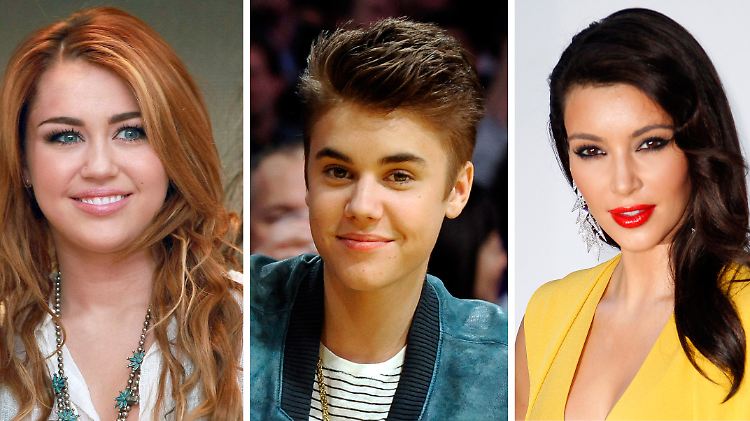 Sie wurden schon Opfer von "Swatting": Tom Cruise, Miley Cyrus, Justin Bieber und Kim Kardashian (v.l.).