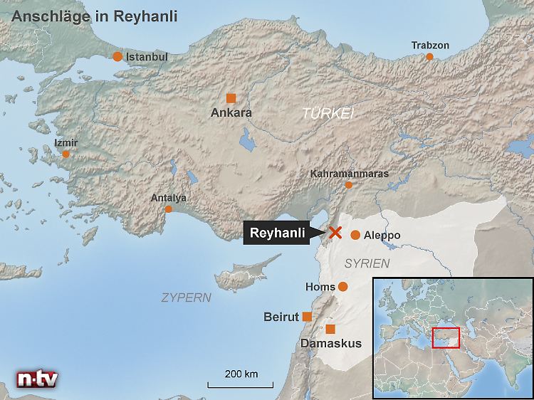 Knapp 50 Kilometer bis Aleppo: Reyhanli liegt direkt an der türkisch-syrischen Grenze.