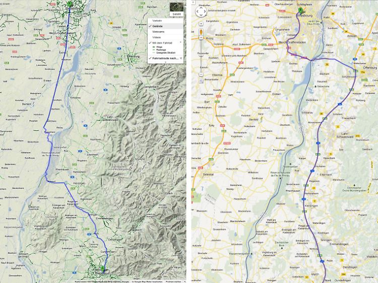 Das muss noch besser werden: Radler können in Maps zwar im Gelände-Modus ahnen, welche Steigerungen sie meistern müssen, ein echtes Streckenprofil mit Höhenmetern fehlt aber.