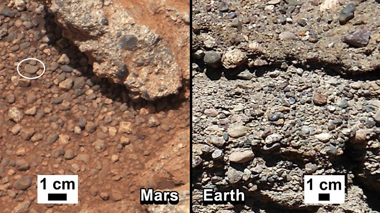 Große Ähnlichkeit zu irdischen Flusskieseln: Mars-Kiesel belegen, dass es einst Flüsse auf dem Roten Planeten gab.