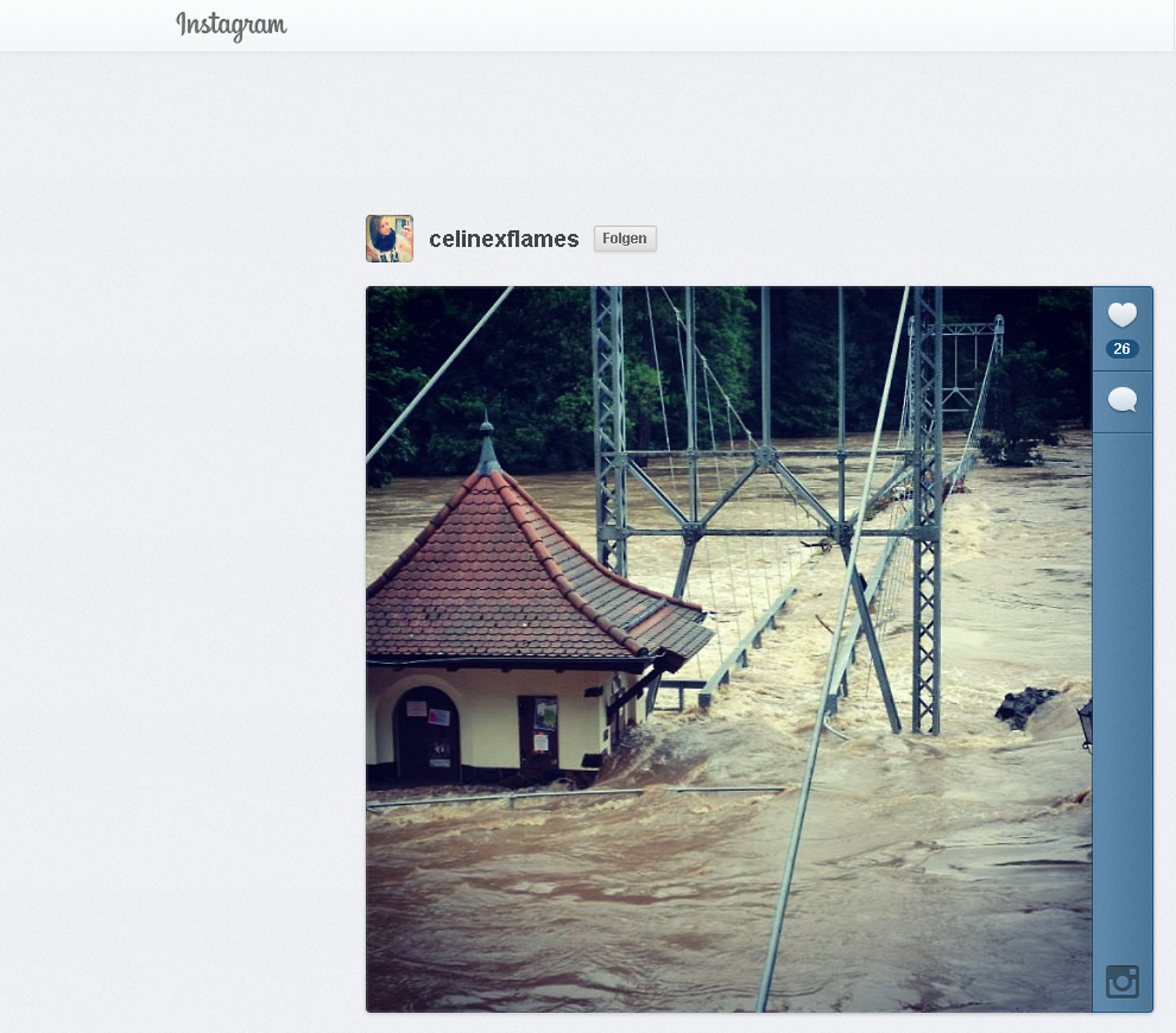 Im sozialen Foto-Netzwerk Instagram teilen Menschen meistens amüsante, kunstvolle oder einfach nur hübsche Bilder. In diesen Tagen überwiegen aber die tiefen Eindrücke, die ein Hochwasser hinterlässt, das man mit Worten kaum beschreiben kann.