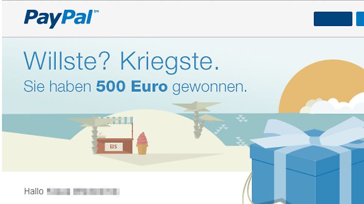 Die Gewinnbenachrichtigungs-E-Mail ist zwar echt, Geld von Paypal sehen die Empfänger aber nicht.