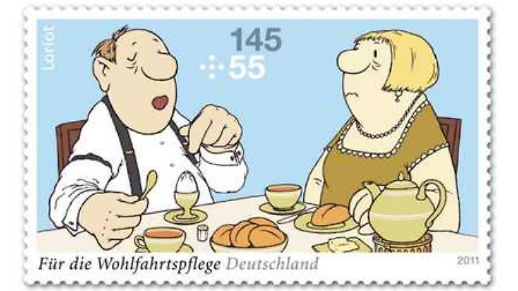 Loriots berühmtes Eiergezänk ziert eine Briefmarke.