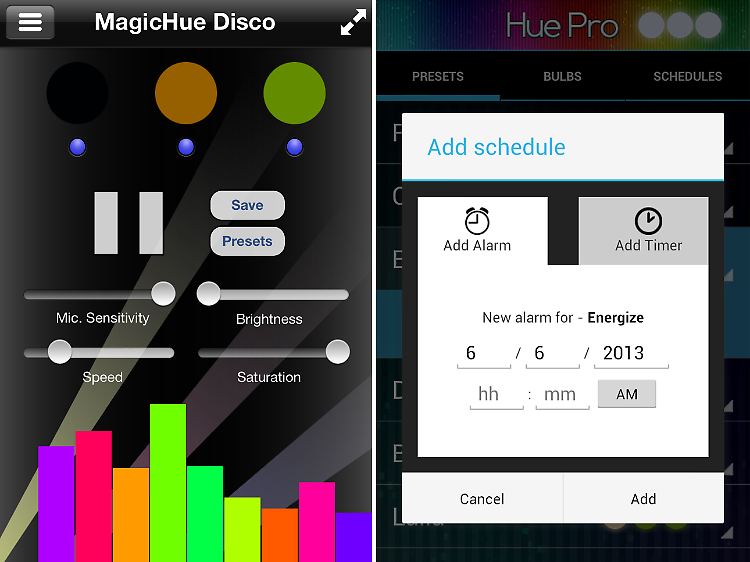 Magic Hue für iOS macht das Hue-System Disco-tauglich, Hue Pro bringt eine Alarm-Funktion auf Android-Geräte.