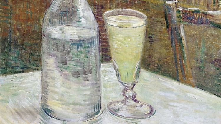 "Cafétisch mit Absinth" von Vincent van Gogh aus dem Jahre 1887. Absinth war der Vorläufer vom Pastis. Als Absinth 1915 verboten wurde, stellten Bauern in der Provence als Ersatz Pastis her. "Pastiche" heißt auf Deutsch "Nachahmung".