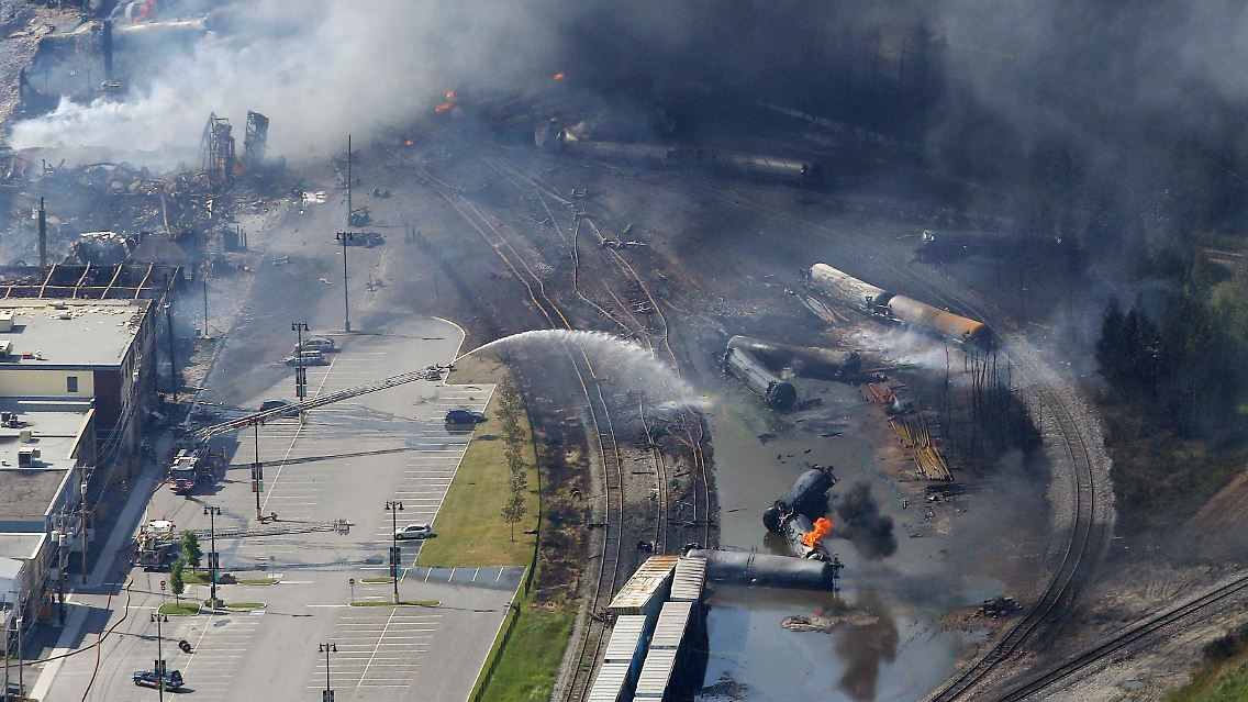 Nachdem sich ein führerloser Tankzug mit mehr als 70 gefüllten Öl-Waggons aus noch ungeklärten Gründen in Bewegung setzt, ...
