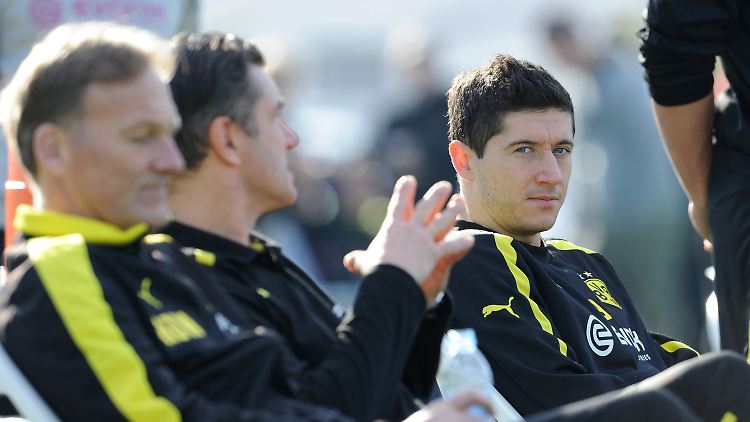 Funkstille: BVB-Geschäftsführer Hans-Joachim Watzke (links) und sein Stürmerstar Robert Lewandowski haben sich gerade nicht viel zu sagen.