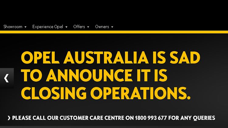 Auf der Internetseite informiert Opel seine Kunden in Australien über den Rückzug der Marke und bedauert.