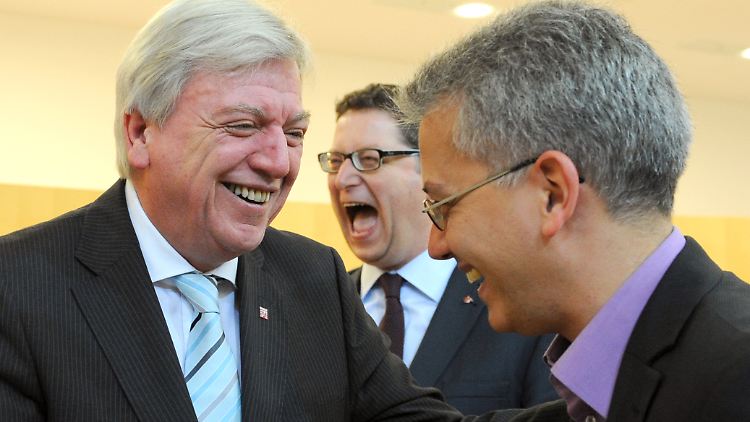 Hessischer Galgenhumor (v.l.): Volker Bouffier, Thorsten Schäfer-Gümbel und Tarek Al-Wazir.