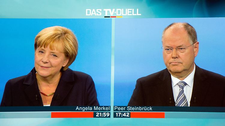 Zwischenstand: Die Kanzlerin spricht etwas mehr als der Herausforderer.