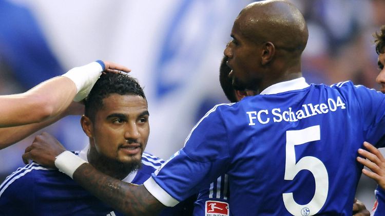 "Ihr müsst rennen, bis ihr kotzt": Sagt Schalkes Neuer Kevin Prince Boateng, hier in der Mitte zwischen den Kollegen Adam Szalai und Felipe Santana.