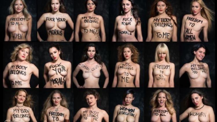 Das Markenzeichen von Femen: der Protest mit entblößten Brüsten. Die Darstellung von Brustwarzen gilt in den USA als unschicklich.