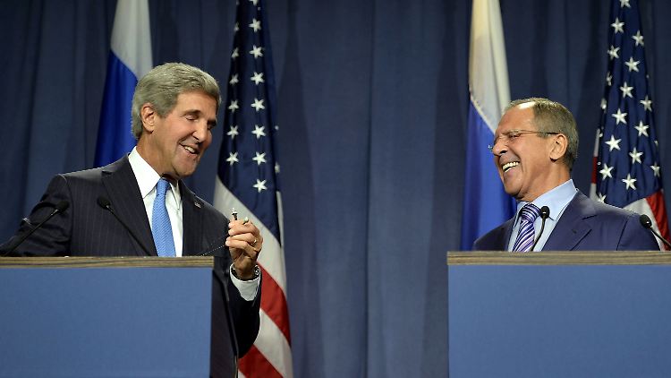 Die Außenminister John Kerry (USA) und Sergej Lawrow (Russland) verhandeln derzeit in Genf über Auswege aus der Syrien-Krise.