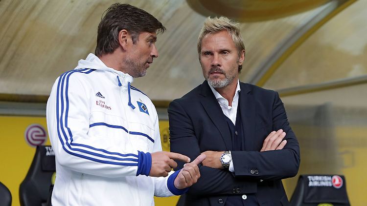 "Das Thema Trainer stellt sich für mich Stand heute nicht." Sagt Oliver Kreuzer, links, über Thorsten Fink.