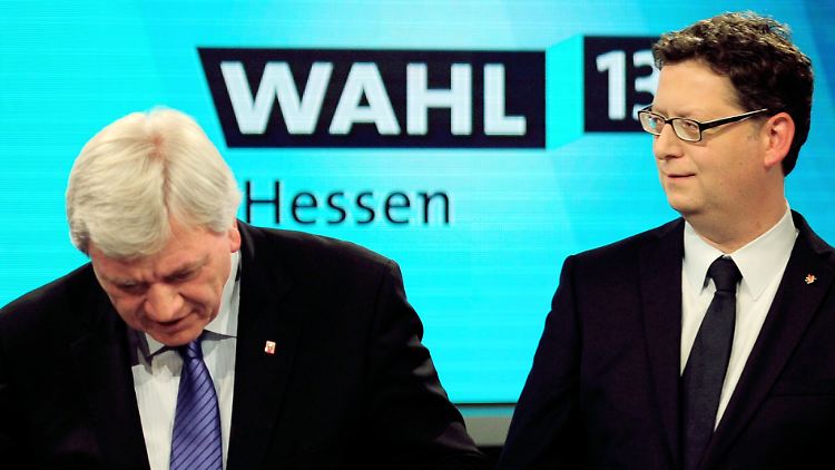 Fröhliche Sieger sehen anders aus: Der hessische Ministerpräsident Volker Bouffier und SPD-Spitzenkandidat, Thorsten Schäfer-Gümbel.