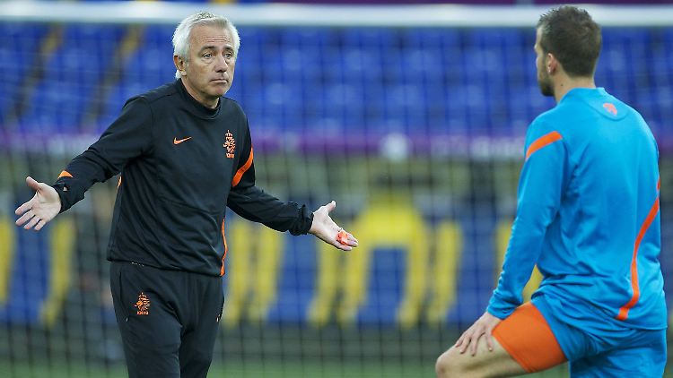 Bei der Europameisterschaft 2012 in der Ukraine lief es mit den Niederlanden ja nicht so gut: Bert van Marwijk und Rafael van der Vaart.