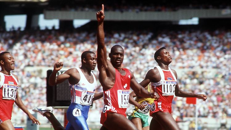 Das dreckigstes Rennen aller Zeiten: Der gedopte Ben Johnson sprintet 1988 in Seoul zum Olympiasieg.