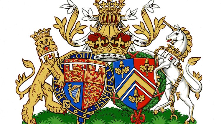 Das Wappen ist eine Kombination aus Williams Insignien und Kates Familienwappen.