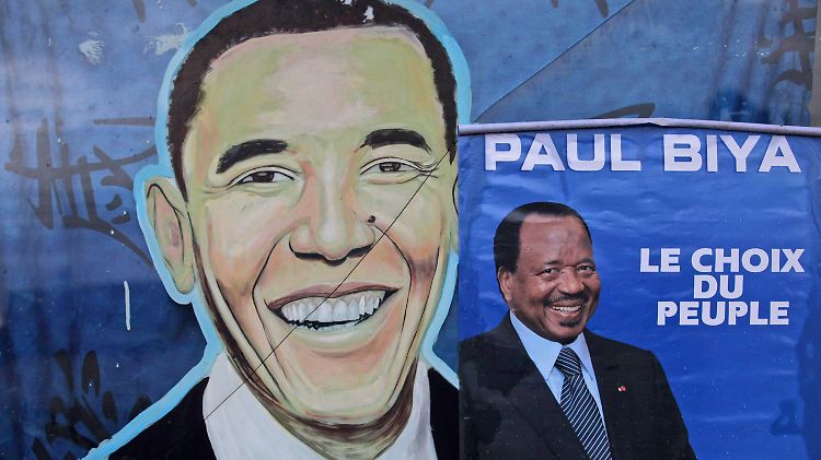 Wahlplakat von 2011. Auch wenn das Konterfei von US-Präsident Barack Obama dominiert, bereits vor zwei Jahren war die ganze Kampagne nur auf ihn zugeschnitten: Paul Biya.