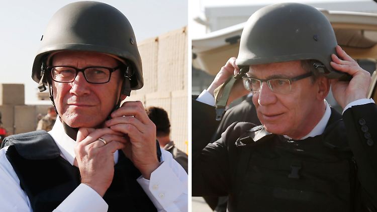 Die Bundeswehr hatte alle Kräfte am Boden und in der Luft mobilisiert, um Anschläge der Taliban auf Westerweille (l.) und de Maizière (r.) zu verhindern.