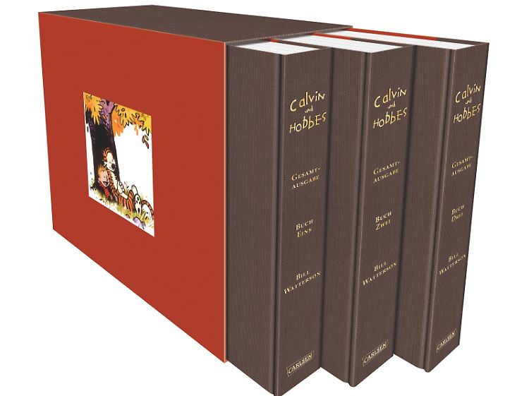 "Calvin & Hobbes" Gesamtausgabe, Carlsen, 1440 Seiten in drei in Halbleinen gebundenen Bände im Schuber.