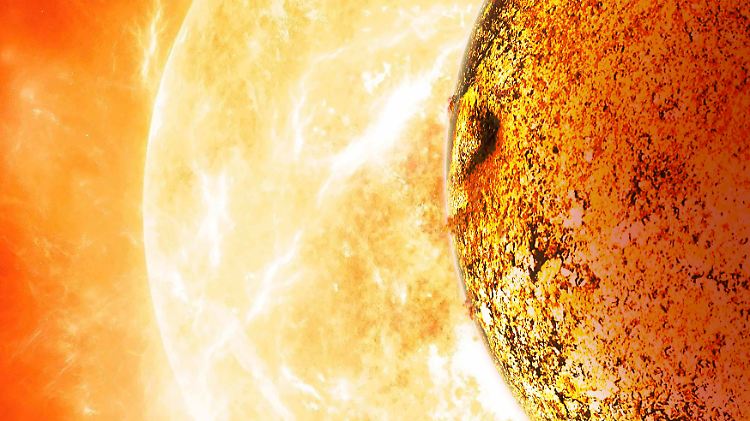 Die nahe Sonne dominiert den Himmel über Kepler-78b.
