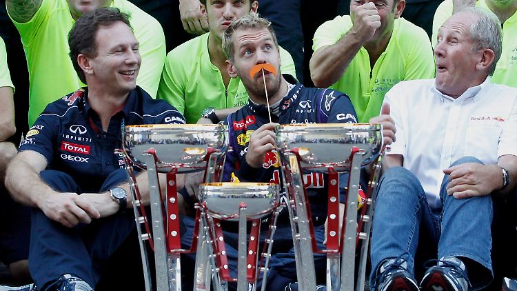 Routinierte Feierbiester: Sebastian Vettel und sein Red-Bull-Team.