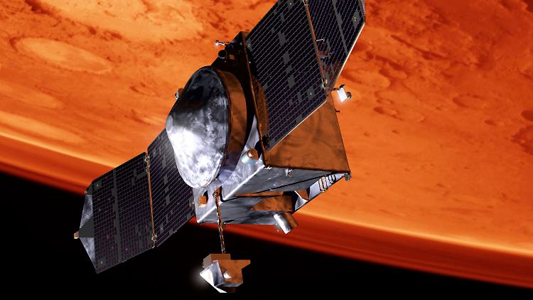 "Maven" steht für "Mars Atmosphere and Volatile Evolution"; übersetzt etwa "Entstehung der Atmosphäre und der flüchtigen Bestandteile des Mars".