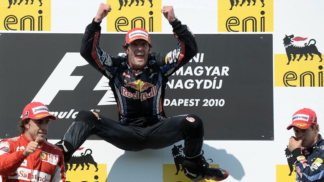 Die Gefühlslage auf einen Blick: Webber euphorisiert, Alonso zufrieden, Vettel zerknirscht.
