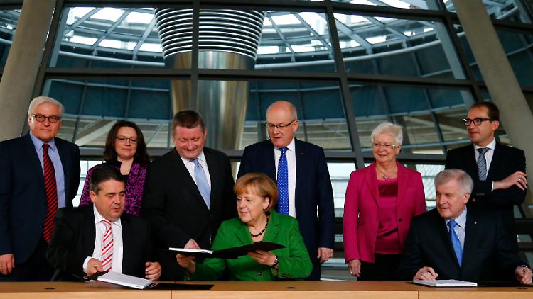 Verhandlungspartner: die Spitzenvertreter von CDU, CSU und SPD.