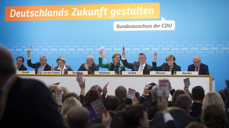 Als die Zustimmung zum Koalitionsvertrag gefragt war, hoben fast alle ihre Stimmkärtchen.