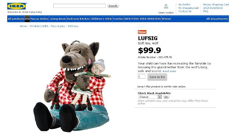 Der Wolf kostet 99,90 Hongkong-Dollar, das sind umgerechnet etwa 9,35 Euro.