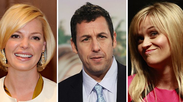 Katherine Heigl, Adam Sandler und Reese Witherspoon (v.l.) dürfte bei dem aktuellen Forbes-Ranking wohl das Lachen vergehen.