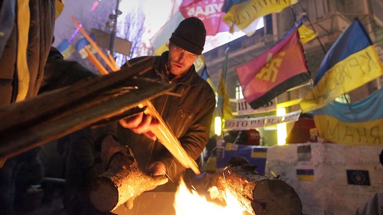 Auch bei eisigen Temperaturen harren die Demonstranten in Kiew aus.