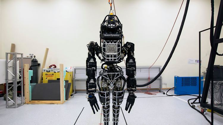 Das ist "Atlas": Der 1,83 Meter große, knapp 150 Kilo schwere Prototyp kann auf zwei Beinen laufen und kostet umgerechnet rund 1,4 Millionen Euro.