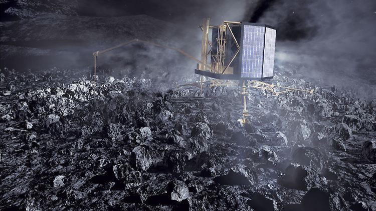 Landeroboter von "Rosetta" auf dem Kometen "Tschurjumow-Gerassimenko" (Computergrafik).
