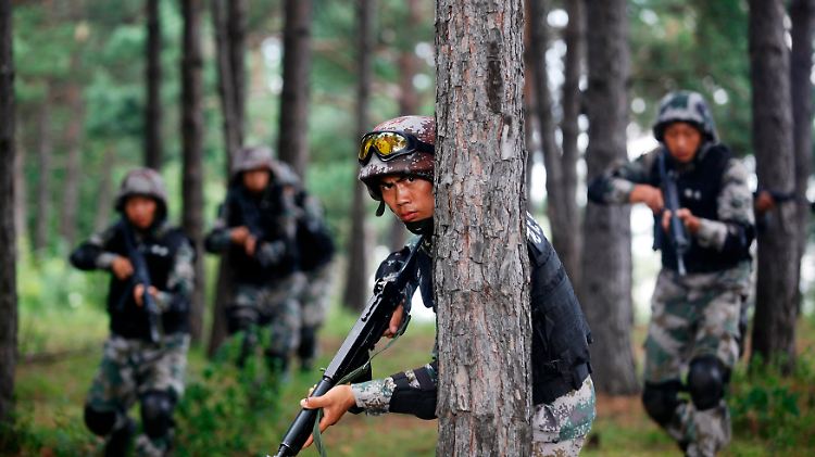 Neue Aufgaben für Chinas Soldaten: Hier Angehöriger einer Spezialeinheit beim sommerlichen Waldmanöver bei Heihe in der Provinz Heilongjiang.