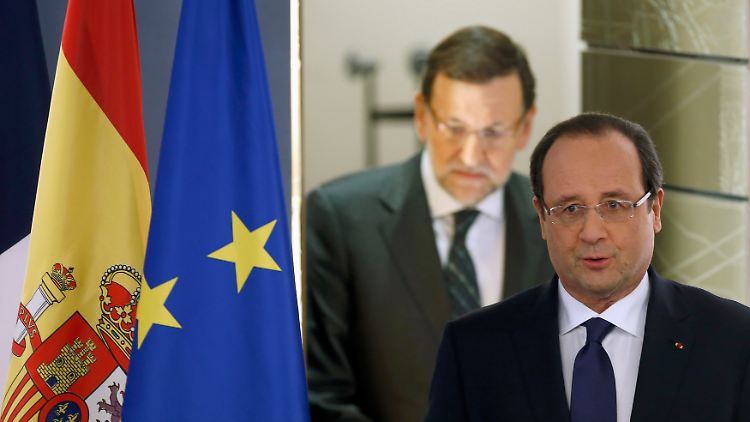 Frankreichs Präsident Francois Hollande (vorn) und Spaniens Regierungschef Mariano Rajoy.
