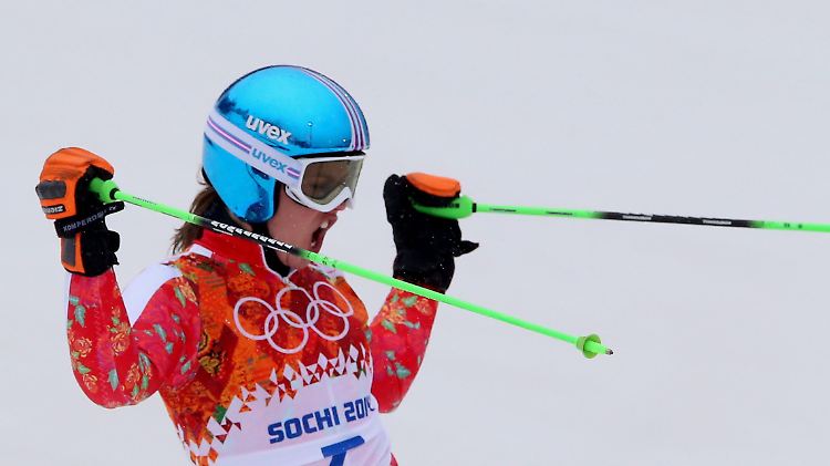 Gold in Vancouver, Bronze in Sotschi - Viktoria Rebensburg feiert nach ihrem starken zweiten Lauf.