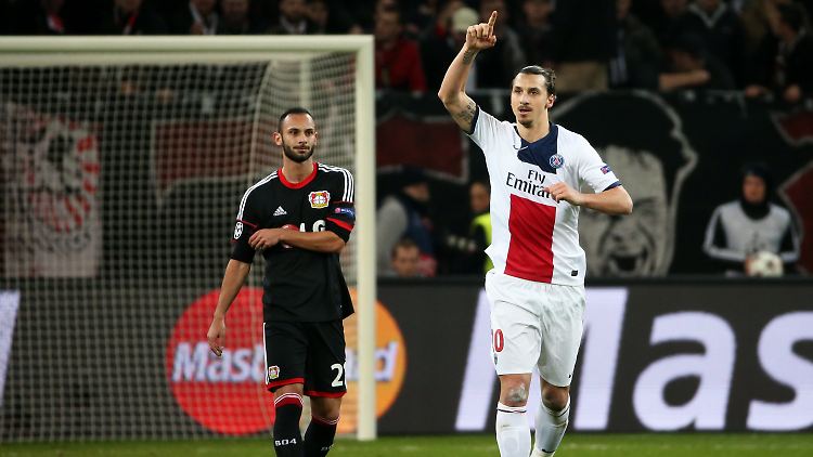 Zlatan Ibrahimovic traf zweimal gegen Bayer Leverkusen. Mit 0:4 gingen die Rheinländer in der Champions League gegen Paris St. Germain unter.