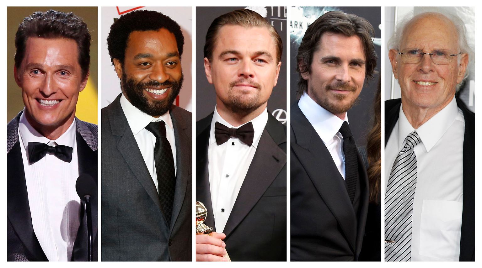 Matthew McConaughey ("Dallas Buyers Club"), Chiwetel Ejiofor ("12 Years a Slave"), Leonardo DiCaprio ("The Wolf of Wallstreet"), Christian Bale ("American Hustle") und Bruce Dern ("Nebraska") haben dieses Jahr die Chance, einen Oscar für die beste Hauptrolle zu ergattern. 