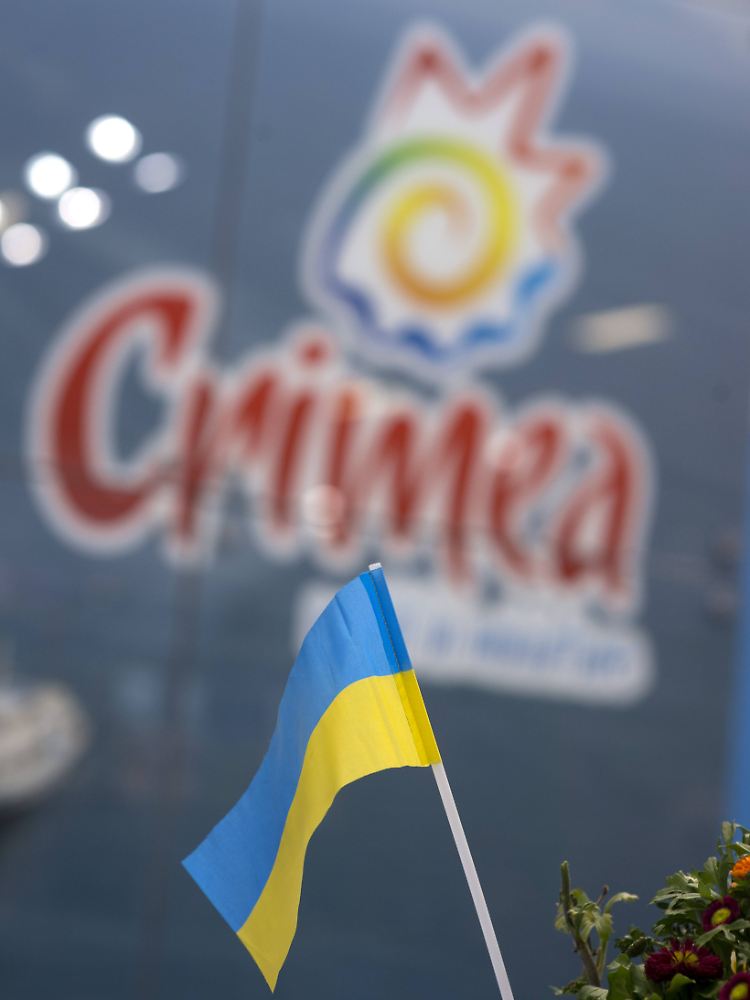 Auf der derzeit stattfindenden Tourismusbörse in Berlin wirbt ein ukrainischer Stand mit dem Reiseziel Krim.