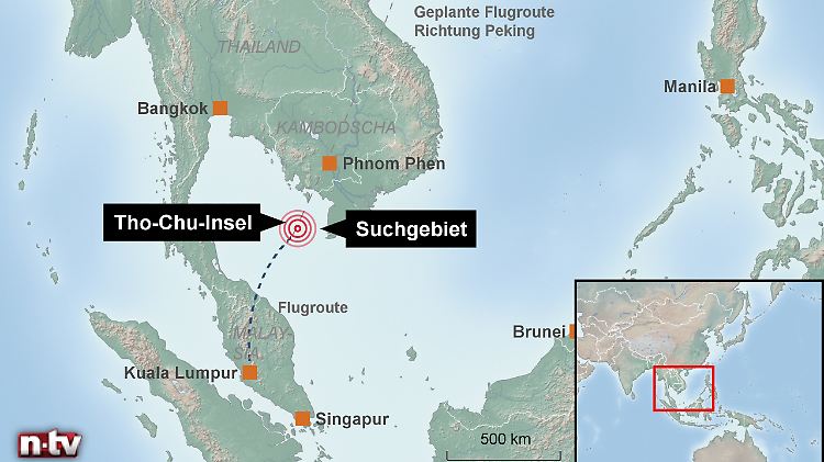 Start in Kuala Lumpur, Zielflughafen Peking: Die Flugroute von MH370.